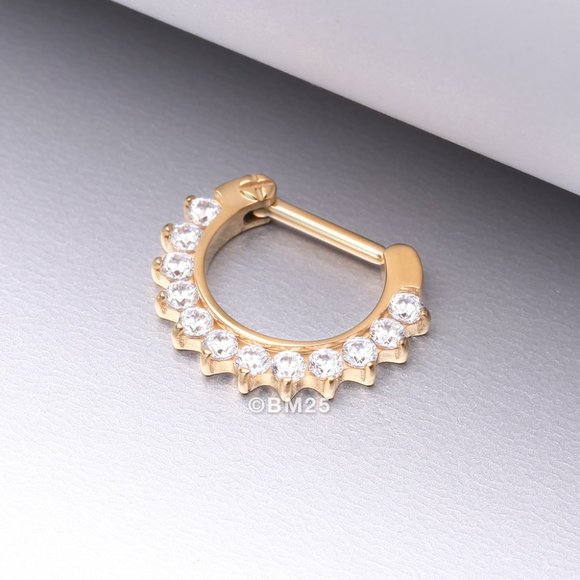 Pure24K Implant Grade Titanium Sparkle Multi-Gem Clicker Hoop Ring - Picture 1 of 2